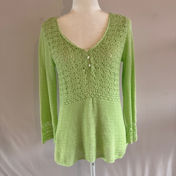 Lilly Pulitzer Sweaters - Lilly Pulitzer lime Green Crochet Knit Sweater Size L Vintage